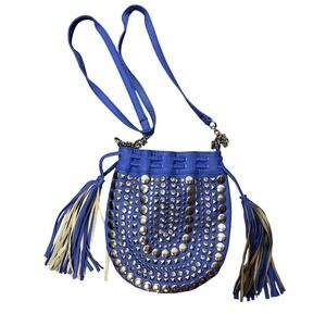 Rue 21 McBling‎ Silver Studded Purple Boho Fringe Crossbody Bag Retro Western